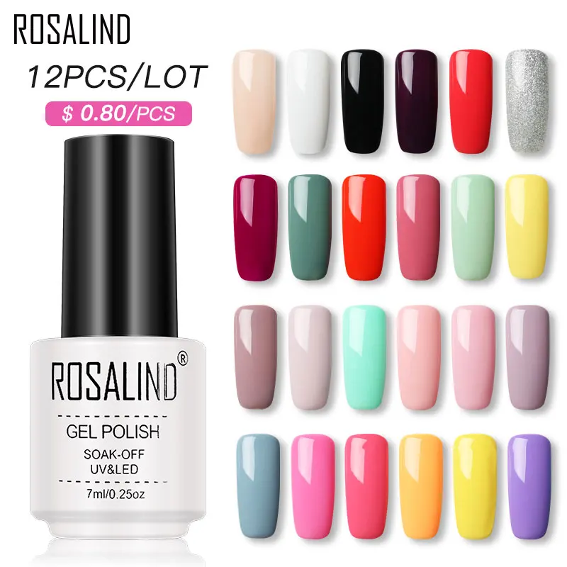 

(Choose 12)ROSALIND 7ML Gel Nail Polish Set Fresh Color Soak off UV Nail Art Manicure Primer Nails Gel Polish Varnish Kit