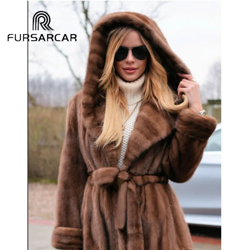 FURSARCAR Новое поступление Роскошная Шуба из натуральной норки Для женщин с большим