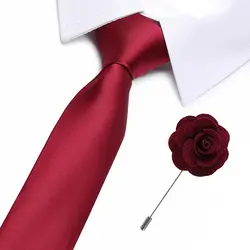 Марка вина красный галстук для Для мужчин 100% шелковый галстук модельер Для мужчин галстуки 7,5 см галстук и брошь для Свадебная вечеринка