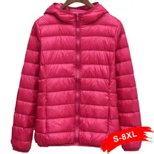 Зимняя женская куртка размера плюс с капюшоном на утином пуху 5XL 6XL 4XL 7XL Короткий Ультра светильник пуховик с капюшоном Осенняя парка