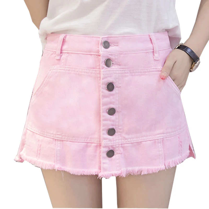pink jeans skirt