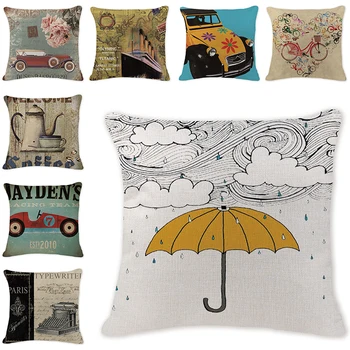 

Vintage Traffic Printing Cotton Linen Cushion Cover Decorative Pillowcase Cartoon Airplane Bicycle Bus Pillow Cover Home Living