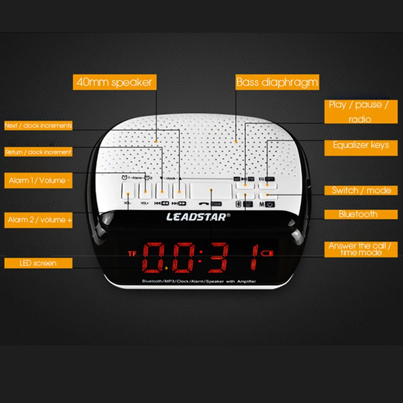 Toproad Портативный мини wirelss Будильник Bluetooth Колонки звонки Hands Free ЖК дисплей Экран
