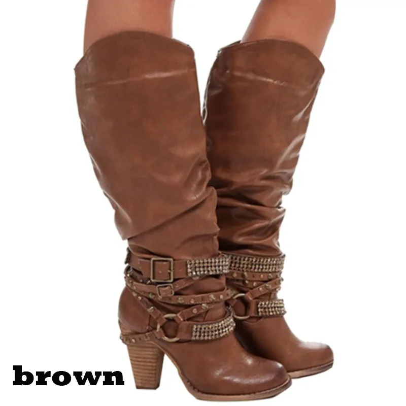 

New Fashion Women Boots Buckle Strap Over The Knee Spring and Autumn Long Boots Round Toe Solid Thigh High Winter Boots