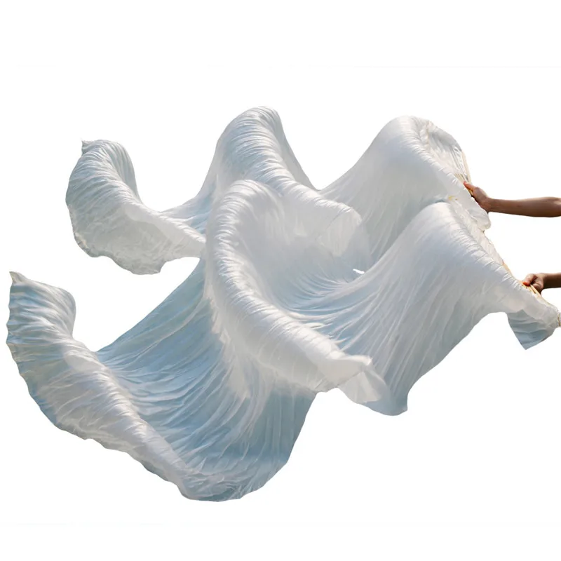 2018 Высокое качество шелк живота танцевальный веер танец 100% натурального шелка вуали 1 шт. левой + правая рука распродажа белый цвет