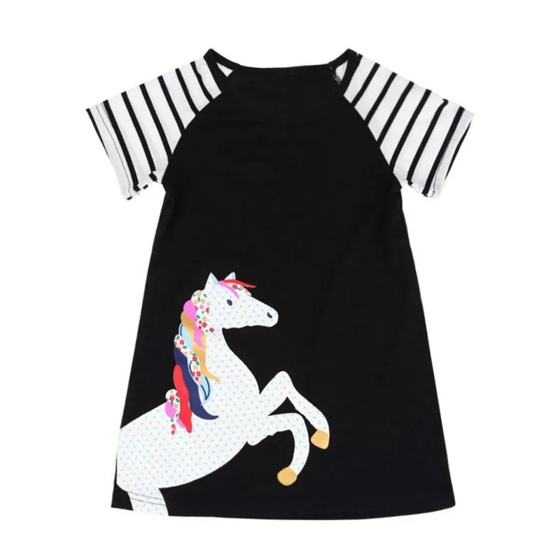 

ARLONEET Summer Girl A-Line Dress Cotton Girls Horse Printing Dress Princess Casual Dress Baby 2 to 7 Years Drop Shipping 30S64