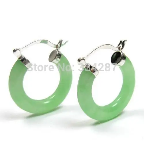 

Natural Green Jade 925 Silver Click Earrings 25mm