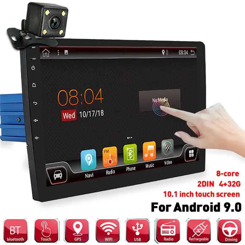 

GPS Navigation 10.1 Inch 1 DIN 4+32G for Android 9.0 Car Multimedia MP5 Player 8 Core Touch Screen Blue Tooth Radio GPS Carema