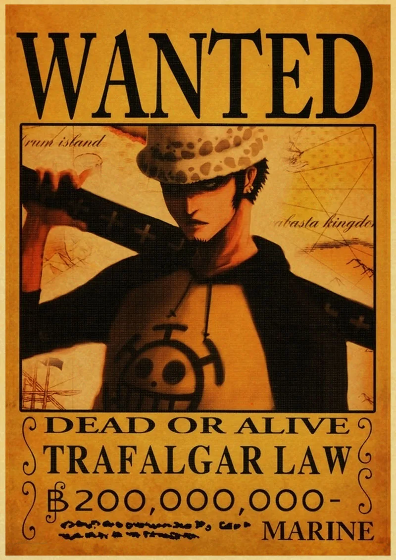 Японский Классический Аниме one piece Wanted Ретро плакат Обезьяна D Luffy Wanted винтажная настенная живопись стены комнаты художественные плакаты