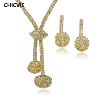 

CHICVIE Indian Crystal Ethnic Jewelry Sets for Women Gold Color Big Chunky Long Necklace Earring Sets Supernatural Gifts