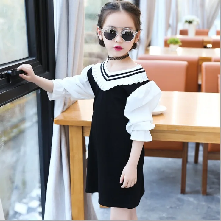 2017 autumn fall long sleeve dress kids teenage clothing ruffles v neck ...