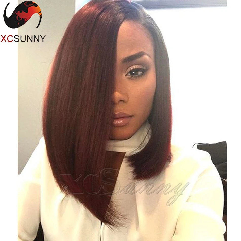 2016 New Fashion One Side Long Brazilian Human Hair Ombre Lace Front Wigs  Straight Two Tone #1B/99J Full Lace Bob Haircut Wig|wig girl|wig gluewigs  sexy - AliExpress