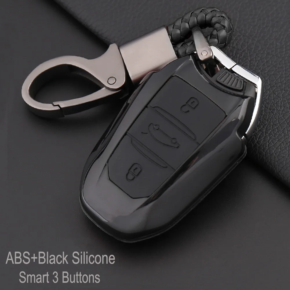 Автомобиль Smart Key защиты fob чехол Комплект углерода fibe ABS+ силиконовые крышки клавиатуры оболочка для peugeot 2008/307 /3008/308/407/408/4008/508 - Название цвета: ABS-Black