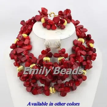 

Costume African Red Coral Beads Necklace Bracelet Earrings Jewelry Set Nigerian Wedding Jewelry Sets Free Shipping CJ240