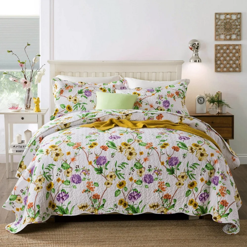 

CHAUSUB Quality Summer Quilt Set 3PCS 100% Cotton Twill Quilts Quilted Bedspread Bed Cover Sheets Pillowcase Coverlet KING Size