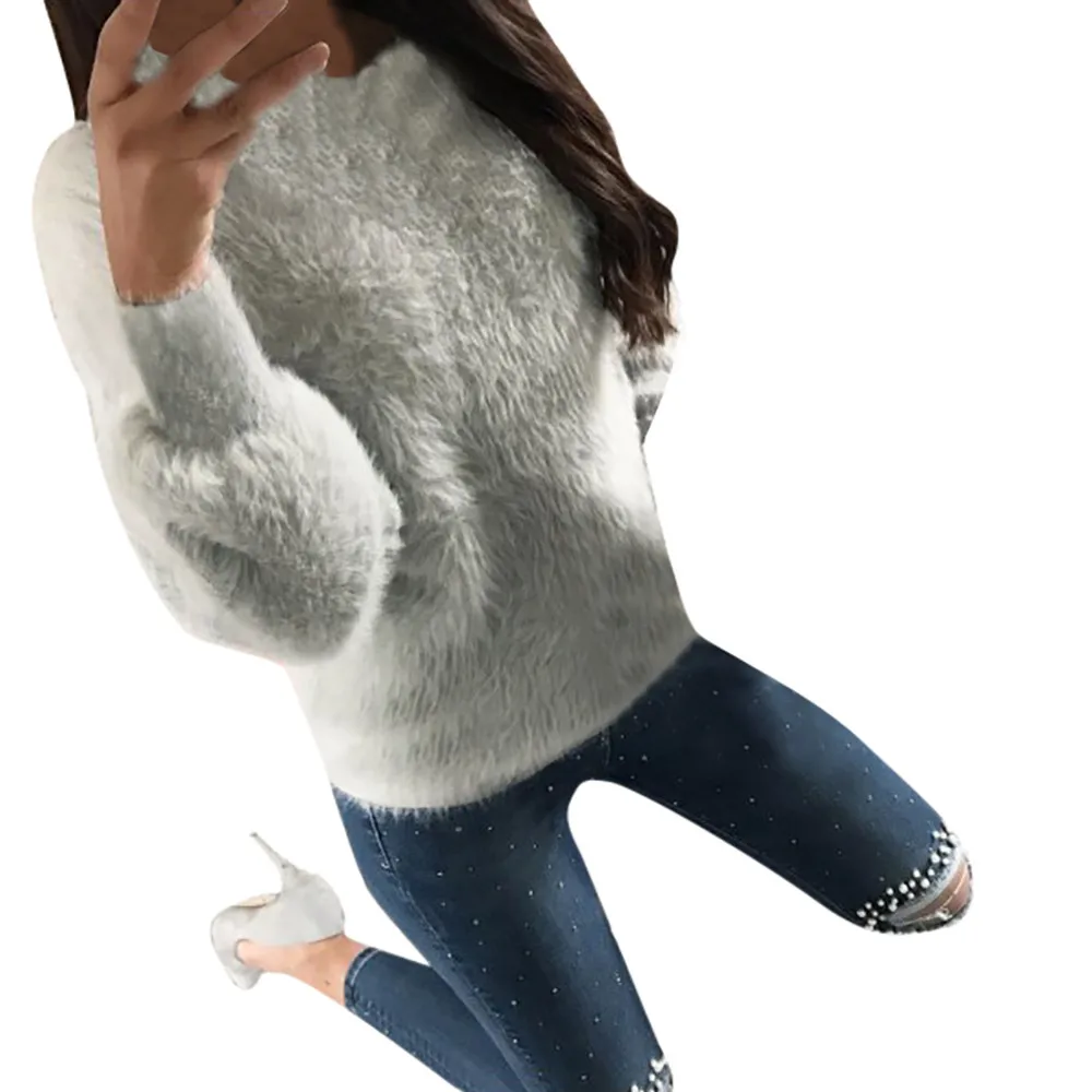 Womens Sweater Casual Furry Brief daily Tops Solid Long Sleeve Jumper pull autumn winter Sweaters sueter mujer invierno#3s