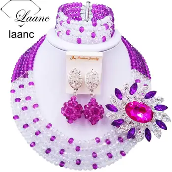 

Beautiful Purple Transparent Crystal Beaded Necklaces Costume Nigerian Wedding African Beads Jewelry Set for Women 5SZK009