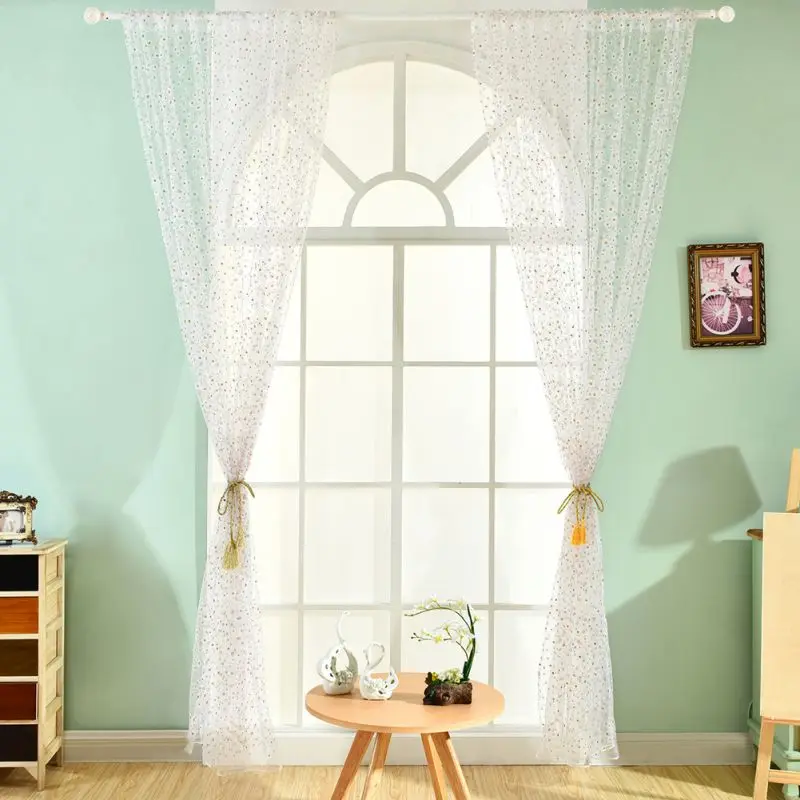 

Daisy Print Sheer Tulle Curtain Pastoral Style Windows Living Room Drape Panel Scarf Curtains 100% Polyester Fresh Cool Style