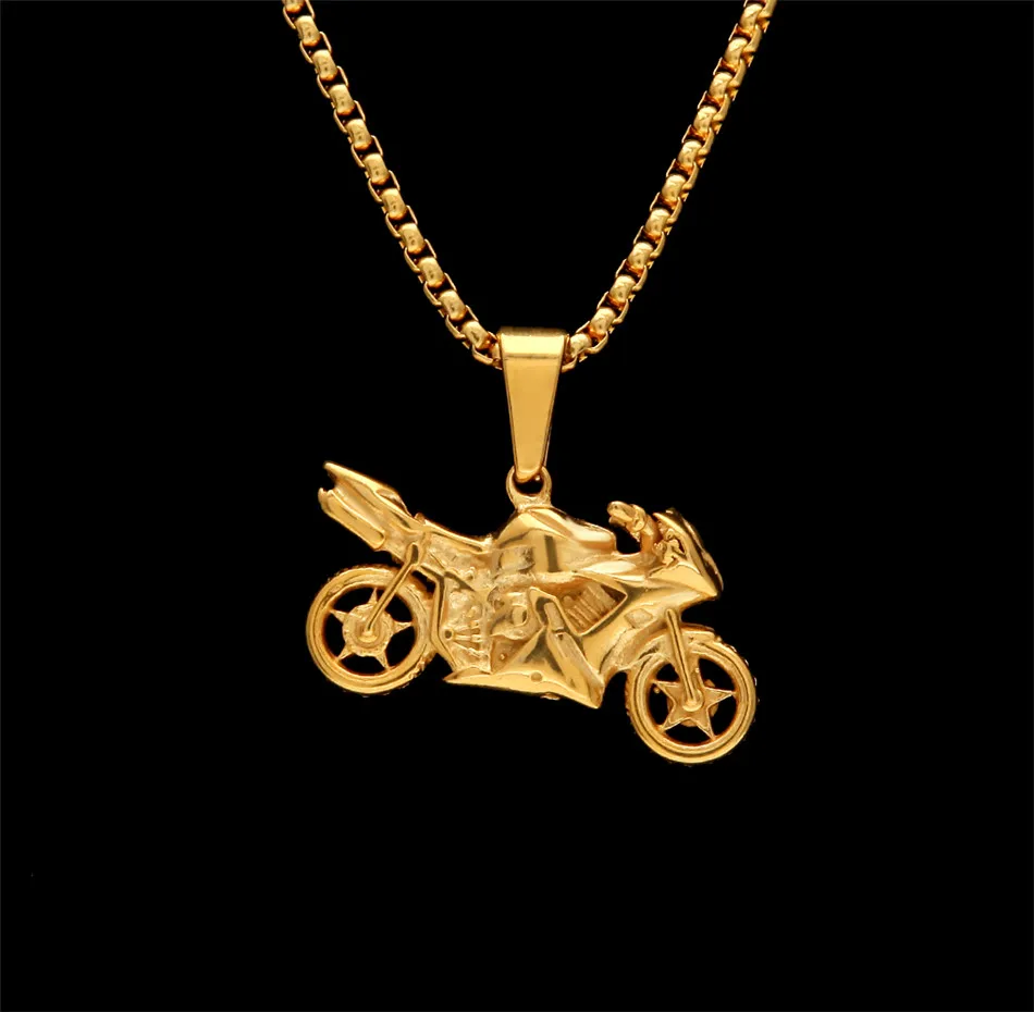 UWIN Stainless Steel Cool Motorcycle Pendant Fashion Punk Jewelry Gold Color Motorcycle Men's Hip hop Pendants Necklace Chain 6