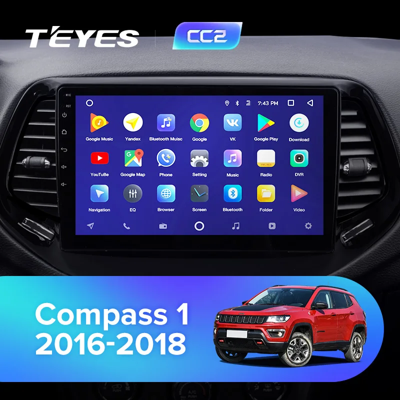 TEYES CC2 Штатная магнитола для Джип Компасс 2 Jeep Compass 2 MP Android 8.1, до 8-ЯДЕР, до 4+ 64ГБ 32EQ+ DSP 2DIN автомагнитола 2 DIN DVD GPS мультимедиа автомобиля головное устройство