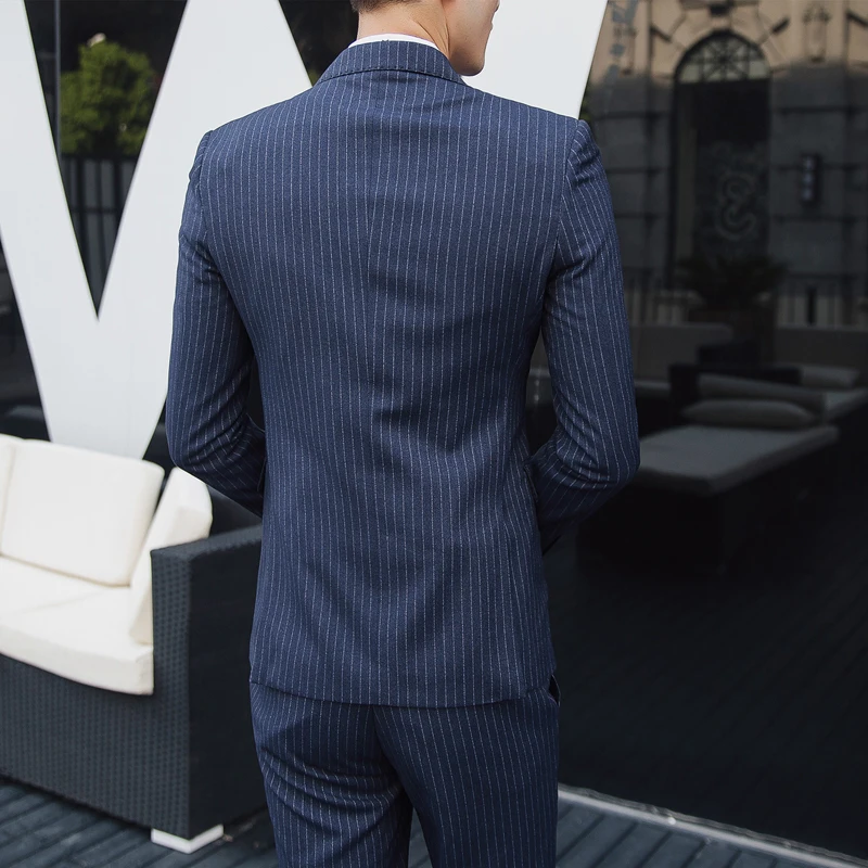 Striped Suits 3 Pieces Men Business Formal Party Male Blazers Slim Fit Suits Wedding Double-breasted suit