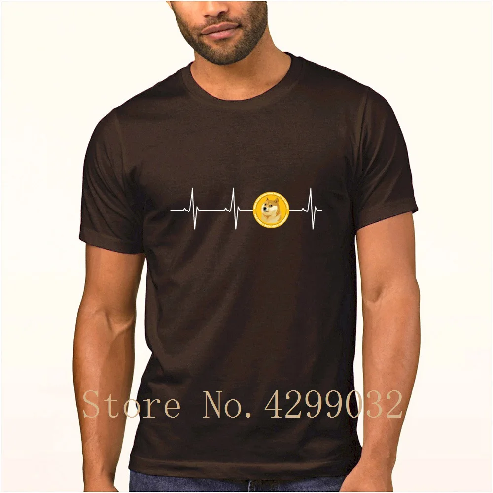 Dogecoin Heartbeat Line Blockchain Cryptocurrency T Shirt O Neck Knitted Casual Men T Shirt Sunlight Homme Fitted Tee Tops