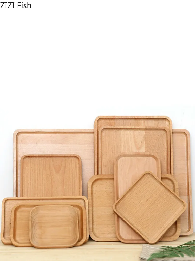 

Wooden Pallets Beech Wood Tray with Hanld Rectangular Children's Breakfast Dishes Solid Bread Cake Plates