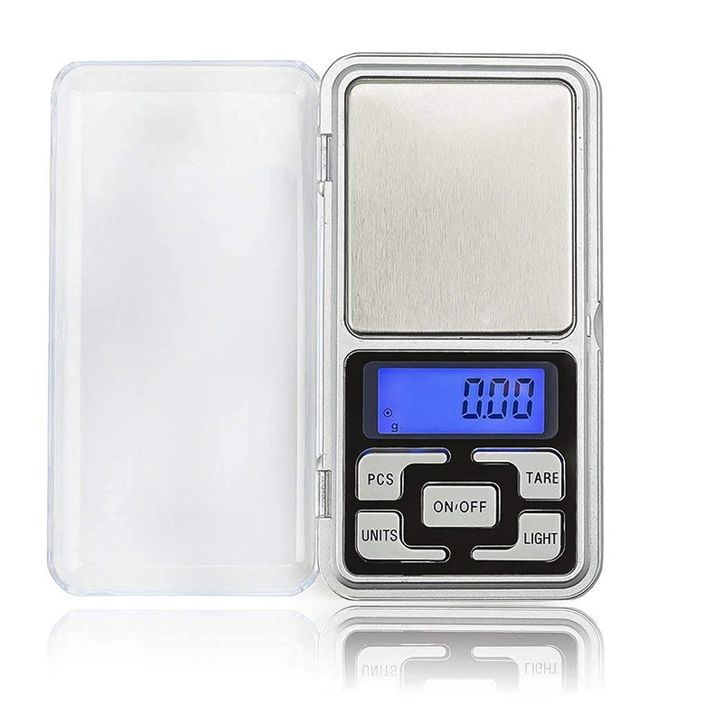ENticerowts Báscula electrónica de bolsillo báscula de cocina digital mini 0,01 g LCD preciso joyería de pesaje digital color plateado báscula electrónica digital 