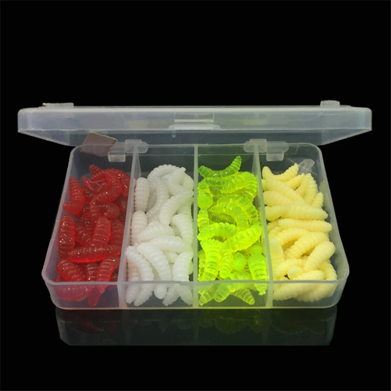 Macia de Alta Isca de Pesca Isca de Peixe 100 Pçs e caixa 2.4 cm Souple Leurre Vermes Isca Qualidade 4 Cores Iscas Wobbler Artificial Suprimentos 3 100 Pçs caixa 2.4 cm Souple Leurre
