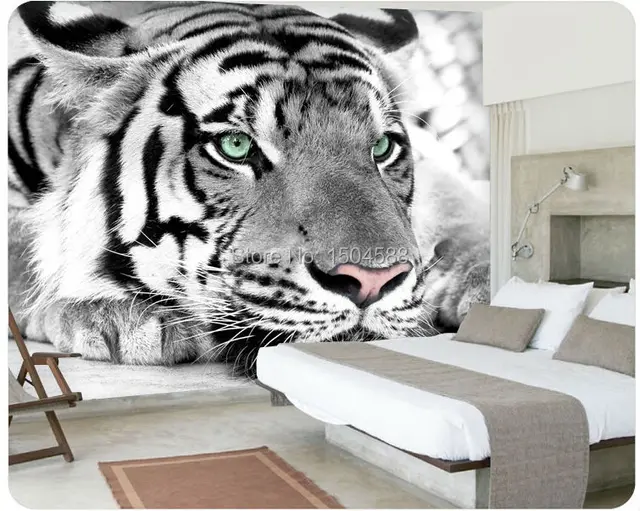 Papel de parede 3D personalizado com animais de tigre preto e branco para  sala de estar, sofá, TV, pano de fundo, sala de entrada, 300210 cm