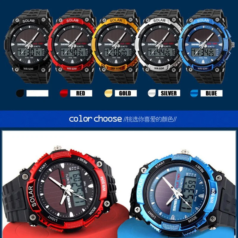 SKMEI бренд солнечной энергии мужские спортивные часы Открытый военный светодиодный часы модные цифровые кварцевые многофункциональные наручные часы