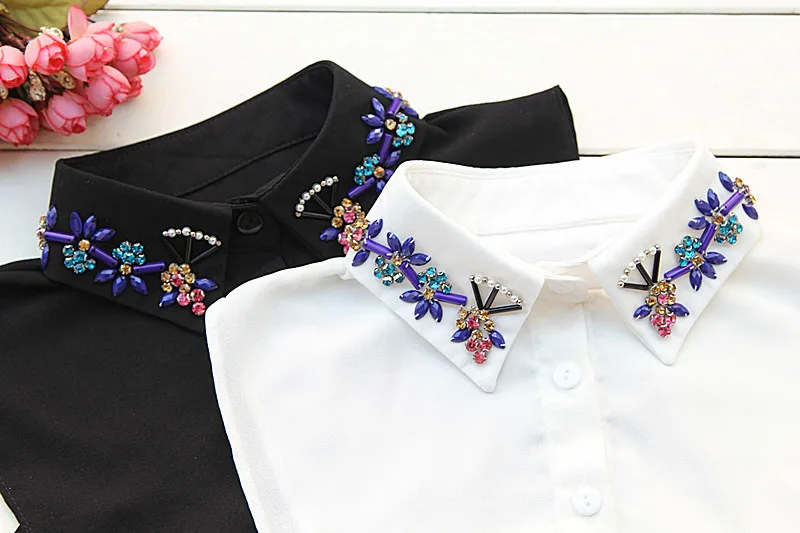 

2015 spring and summer white beaded rhinestone decoration false collar shirt lace collar blouse fake shirt collar
