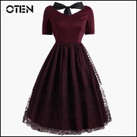 OTEN-Vestido-Vintage-Retro-50s-60s-Summer-Women-Short-sleeve-Sexy-Backless-Lace-up-Wine-Red
