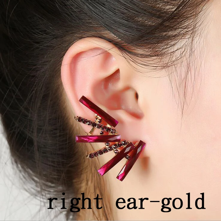 ZLDYOU Модные Роскошные позолоченные/посеребренные сережки-каффы с кристаллами и стразами, вечерние ювелирные изделия для женщин - Окраска металла: Right ear gold Y