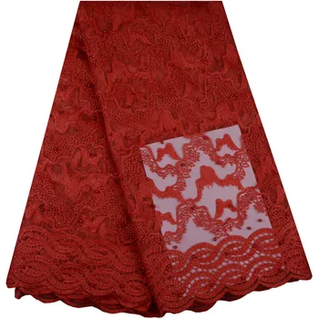 

Red Color Nigerian French Lace Fabrics 2018 African Tulle Lace Fabric High Quality African Lace Wedding Fabric For Dress 901B