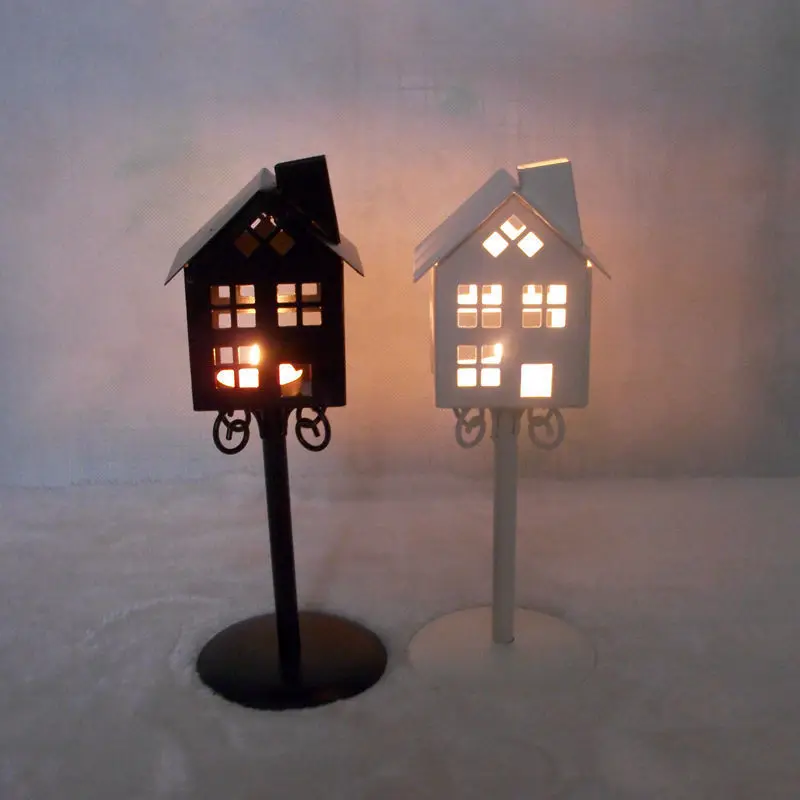 Metal Wrought Iron Pillar Tea Light Candle Holder Latern Candlestick