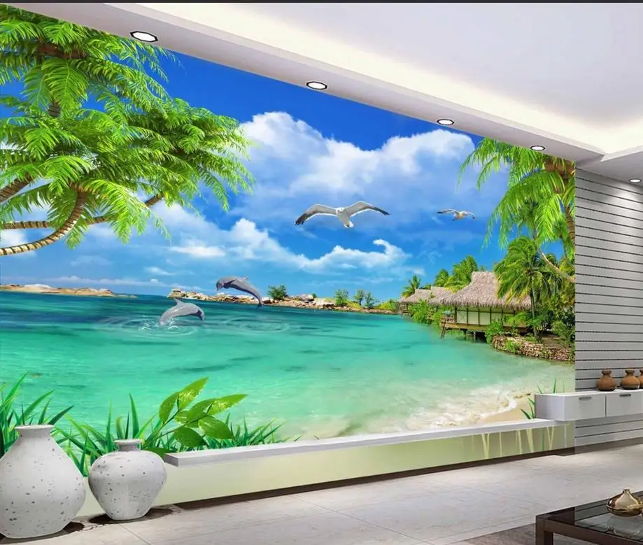 

Modern 3d wallpaper landscape photo Palm Murals nature vinyl sticker roll tv backdrop brick walpaper