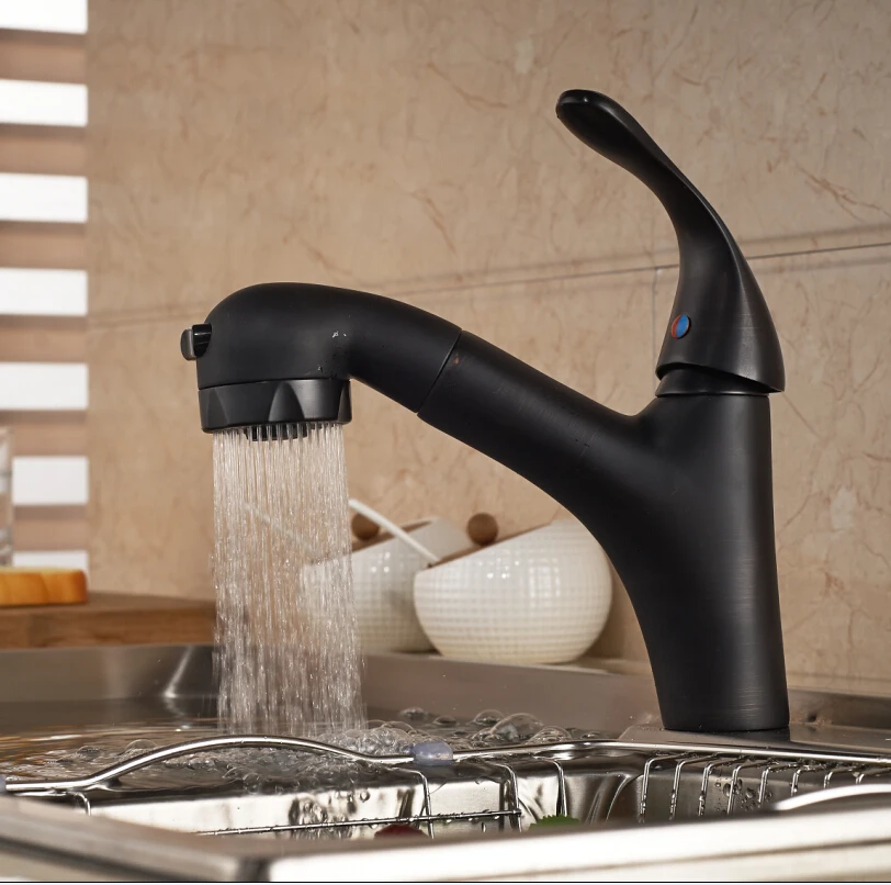 Luxury Single Lever Pull Out Sprayer Kitchen Mixer Faucet Deck Mount One Hole Oil Rubbed Bronze