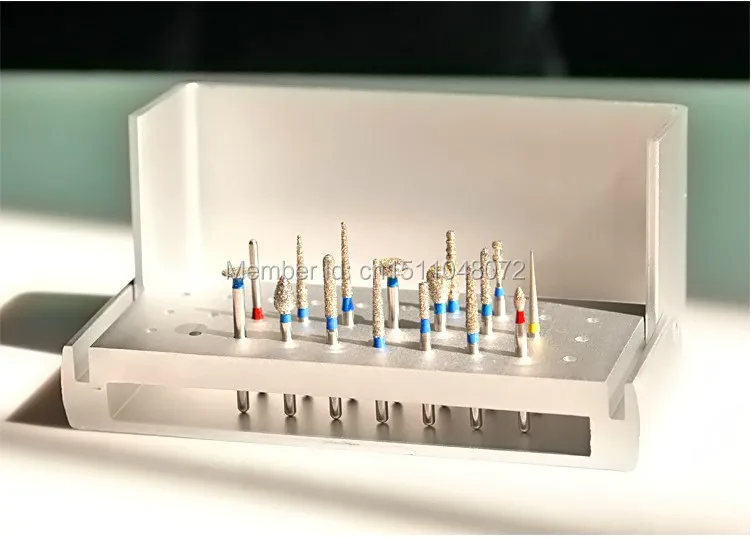 NEW 16 Dental Diamond Buffing High Speed Burs + 1 Disinfection Holder