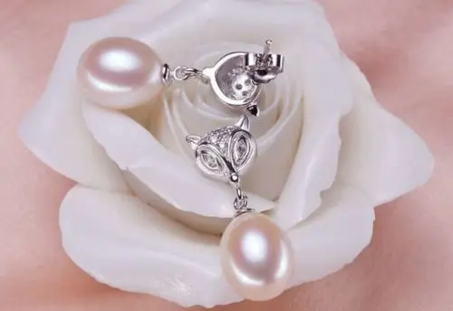 

new AAA++ 9-12mm south sea white dangle pearl earring gift c