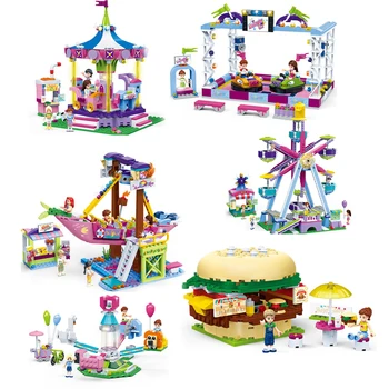 

Lepining Friends Series Amusement Park Ferris Wheel Model Building Blocks Bricks Playgame Girls Princess Toys For Children