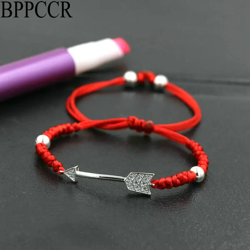 

BPPCCR Red Rope Cords Twist Braid Bracelets Lovers Silver Color Arrow Anchor Thread String Charm Lucky Bracelet Female Pulseras