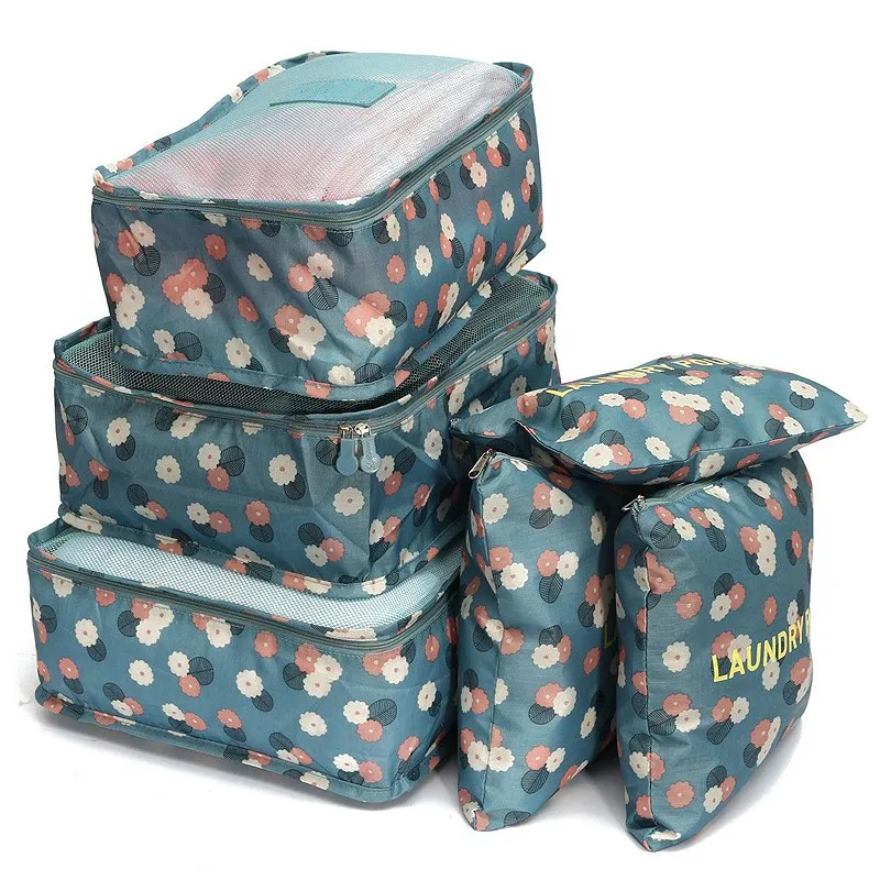 6pcs Outdoor Travel Camping Bags Set Flower Printed Organizer Bag Pouch