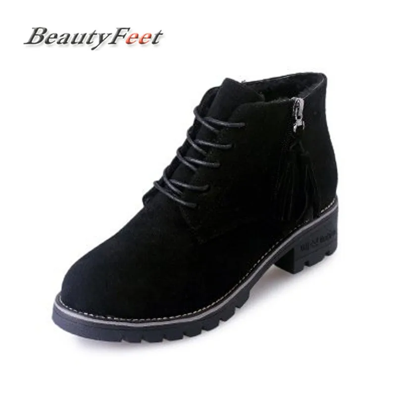 Beautyfeet осень-зима Новые женские ботинки с боковой молнией Martin замши круглый
