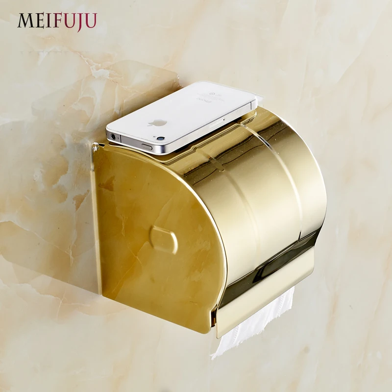 

Luxury Golden 304 Stainless Steel Toilet Paper Holder Roll Holders Tissue Box Holder Bathroom Accessories Products Hardware set