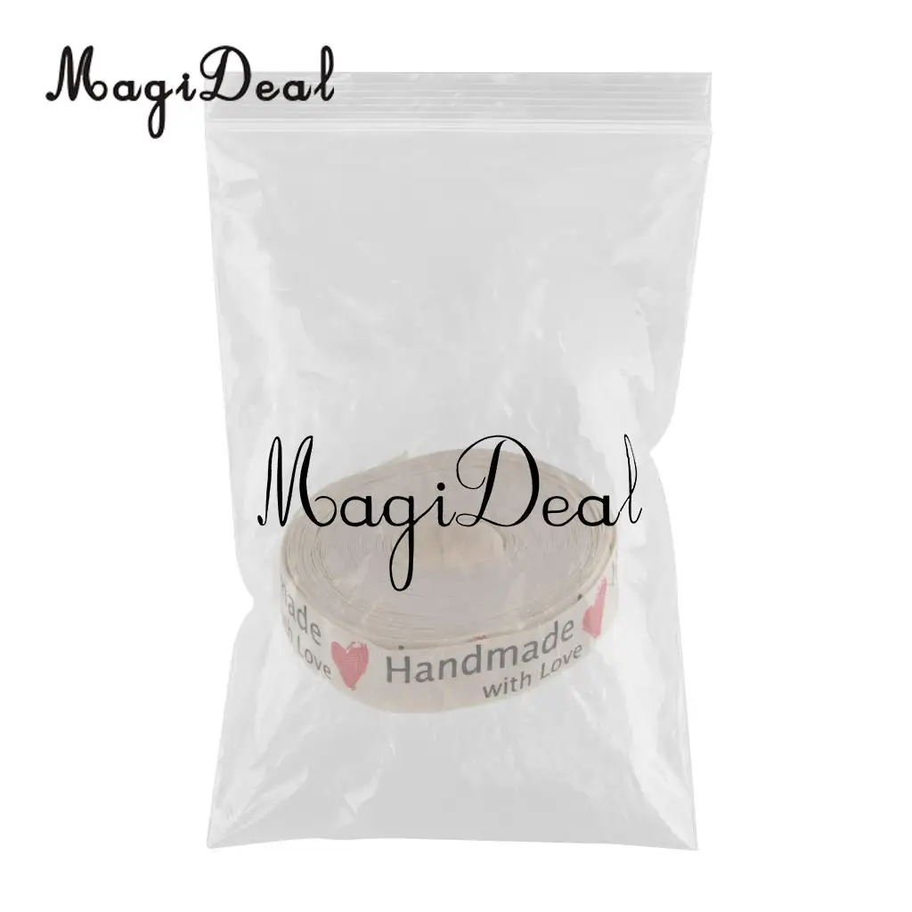 MagiDeal 5 Yards Hand Made with Love Heart Fabric Ribbon Gift Package Craft Decor