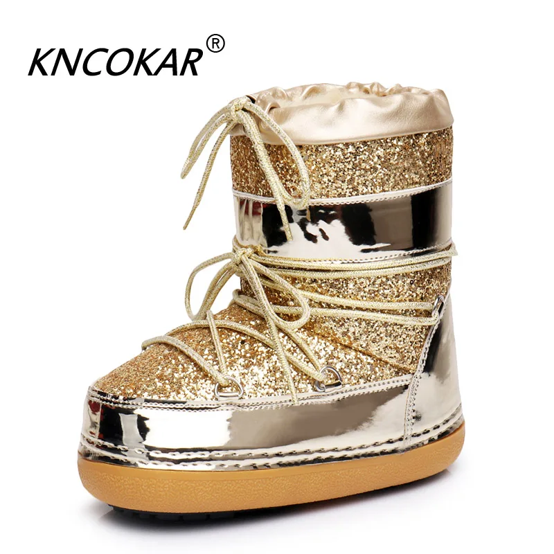 

Hot! Snow Boots Winter Ankle Boots Women Shoes Fur Warm Boots Female Plus Size Casual Shoes Platform Non Slip Gold Bling boots