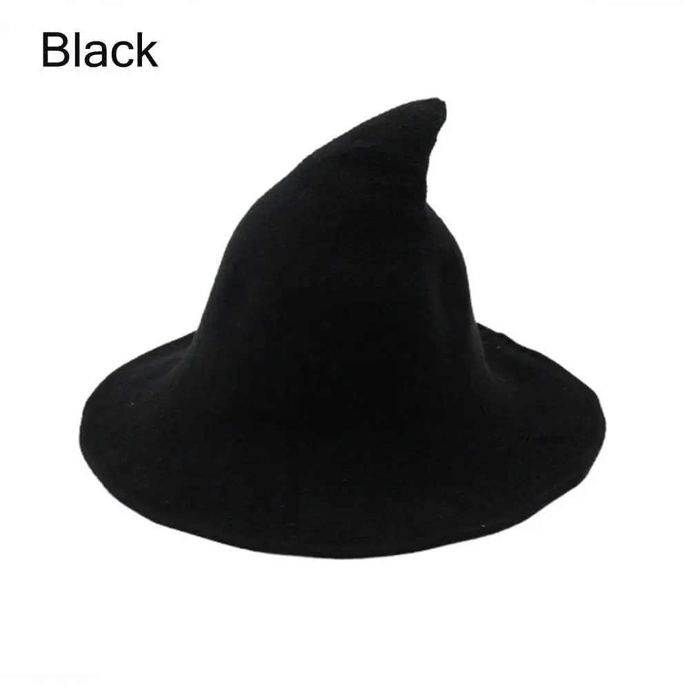 Горячая Женская Современная шляпа ведьмы складной костюм остроконечный шерстяной войлок Хэллоуин вечерние шляпы шляпа ведьмы теплая Осенняя зимняя шапка - Цвет: Черный