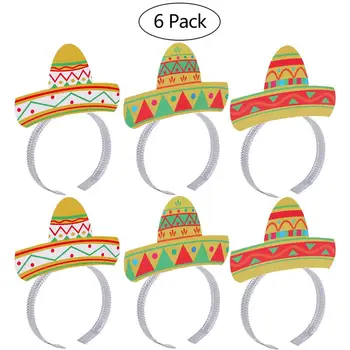 

6PCS Cinco De Mayo Fiesta Party Colorful Sombrero Headbands Accessories