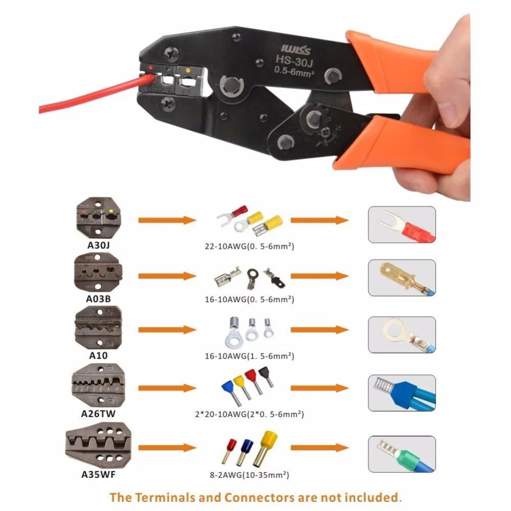 IWISS наборы обжимных инструментов с зачистки проводов и кусачками для кабеля подходит для неизолированных и изолированных концевых наконечников кабелей